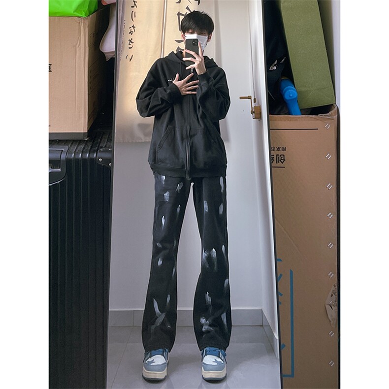 B221美式ins高街小众情侣款喷墨微喇牛仔裤LK22080-P60控78,男装牛仔裤,电商B221