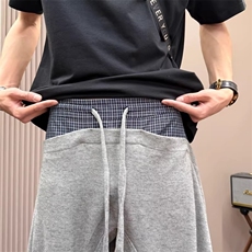 美式格纹拼接腰头设计阔腿裤春秋宽松显瘦垂感男女休闲裤，男装休闲裤，星座410-6（原星座1304-1）