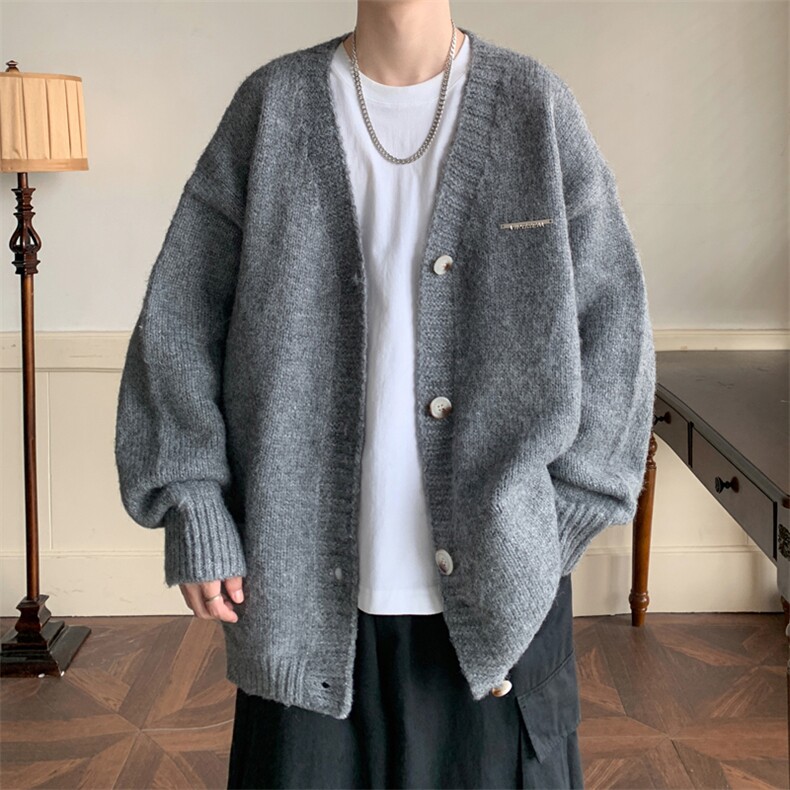 主推现货抖音秋冬加厚V领针织衫开衫宽松毛衣外套W7500-P75,男装针织衫/毛衣,星座1212