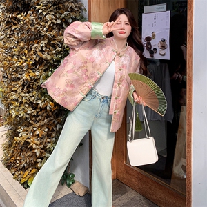 现货！2607A款新中式提花刺绣短款轻薄羽绒服女图片