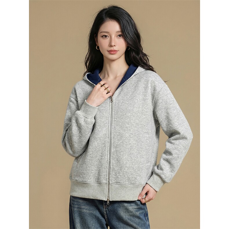 双拉链头重磅420克卫衣撞色连帽开衫美式情侣外套WY5816P52,女装短外套,电商A178