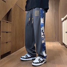 新中式风小熊裤子男款秋季潮牌宽松大码直筒休闲长裤潮K870/P45，男装休闲裤，星座506