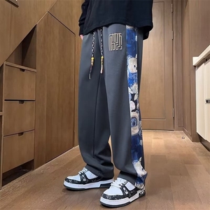 新中式风小熊裤子男款秋季潮牌宽松大码直筒休闲长裤潮K870/P45图片