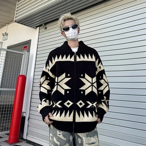 针织衫外套男士春秋季美式宽松开衫毛衣男生休闲翻领夹克 M3304图片