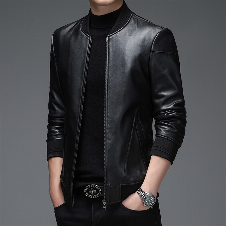 WL-DK018海宁2023新款皮衣男绵羊皮外套棒球服潮简约夹克P540，男装皮衣，电商B360