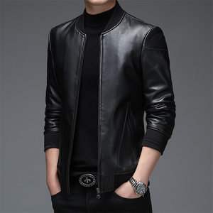 WL-DK018海宁2023新款皮衣男绵羊皮外套棒球服潮简约夹克P540图片