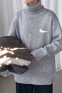 ！冬季加厚高领毛衣男百搭印花针织衫学生长袖打底衫GM601P55图片