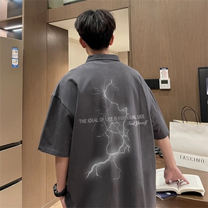 可设48小时支持抖音得物来样二开 网眼透气翻领t恤美式短袖POLO衫图片