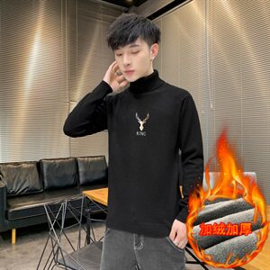 冬季可翻高领毛衣加厚保暖大码刺绣毛衫打底针织衫黑M255加绒P43图片