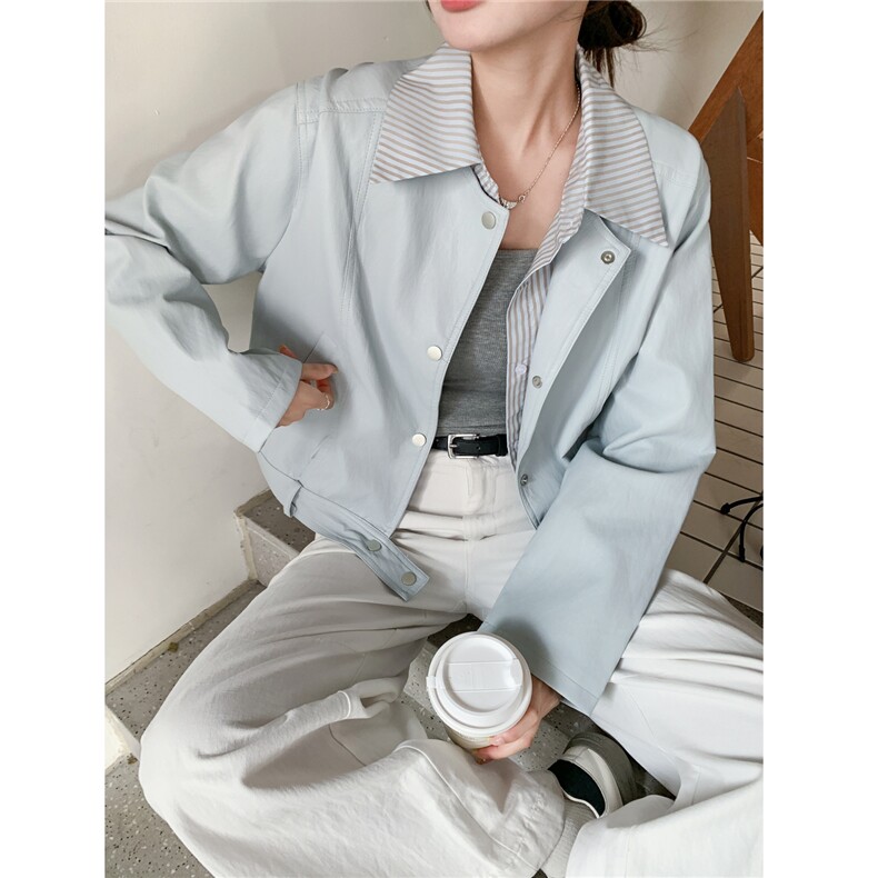 档口现货/条纹拼接假两件蛋白皮PU皮衣外套2C233-901-P160-K258,女装皮衣,2C233