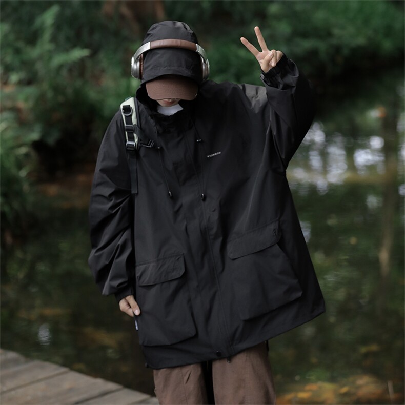 冲锋衣外套男女宽松春秋户外工装防水登山服连帽情侣夹克,男装夹克,星座410-6（原星座1304-1）