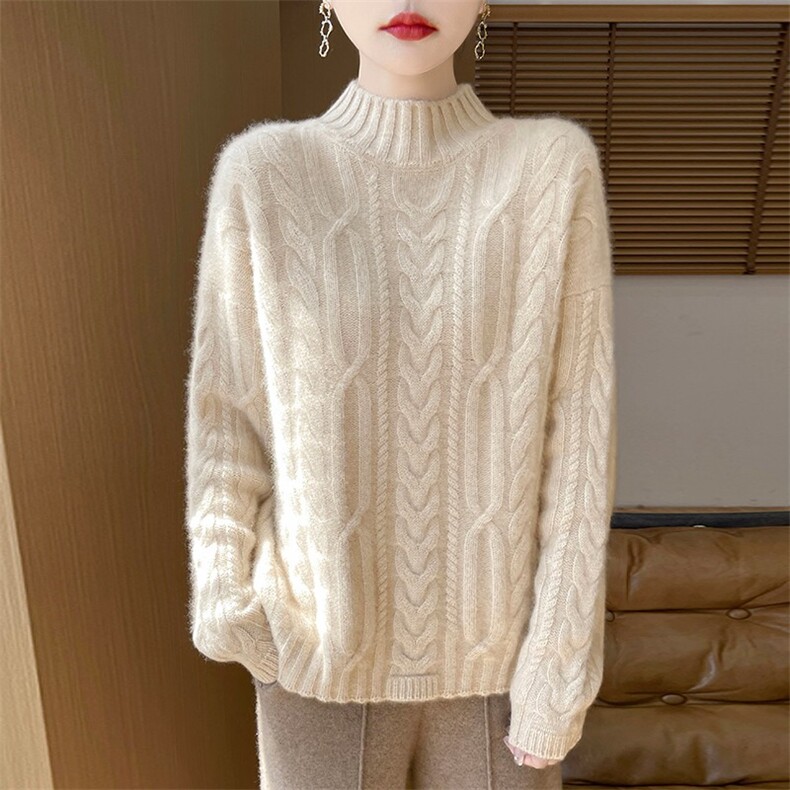 2025年秋季新款百搭加厚3股麻花套头衫，女装羊毛衫，新胜羊绒