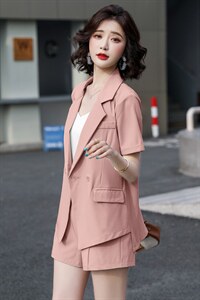 2022夏款舒适潮流套装/套裙气质纯色西装两件套修身显瘦时髦减龄图片