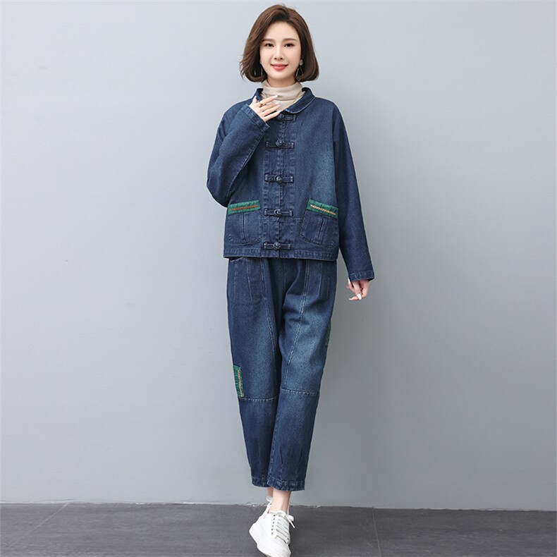 休闲套装牛仔裤妈妈春秋外套2024新款高端洋气中老年女秋装两件套,女装套装/套裙,叶笙衣