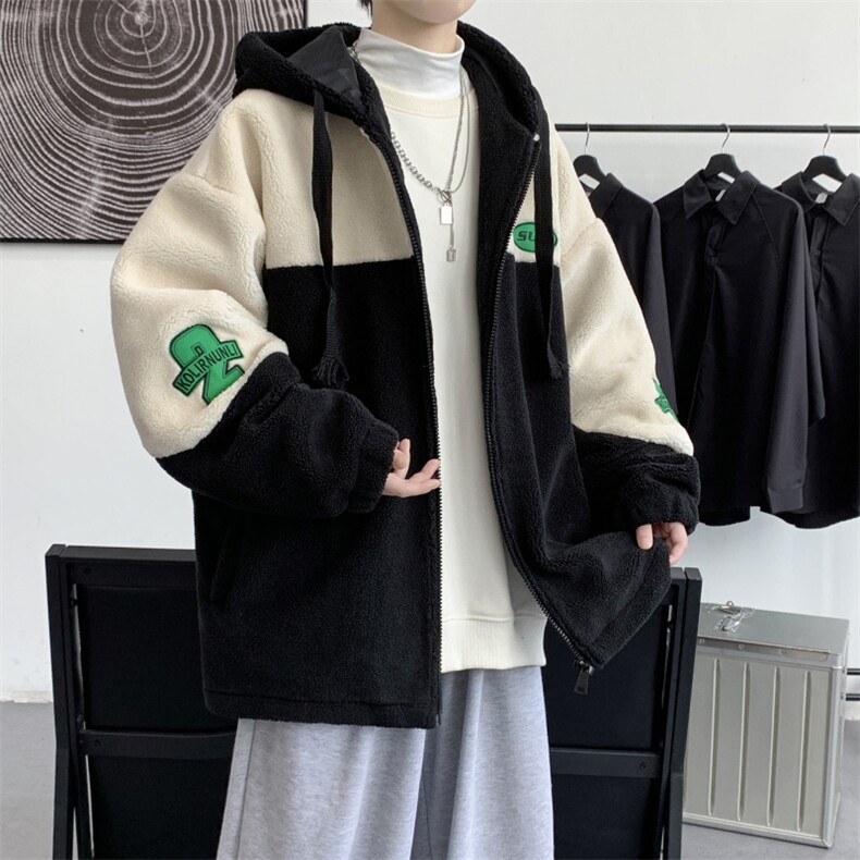 羊羔毛加厚棉衣外套男冬季新款港风棉袄撞色连帽棉服M66加厚-P98,男装棉衣,电商A320A