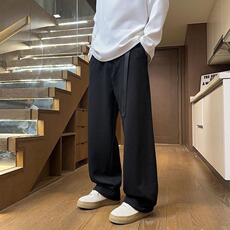 港风秋款男休闲裤华夫格拼接长腰带直筒宽松长裤h0604P45，男装休闲裤，星座1013-1