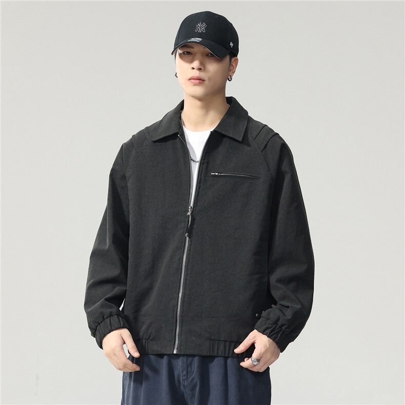 【限价269】秋新款工装翻领简约外套男纯色潮牌痞帅夹克商务休闲,男装夹克,电商D215