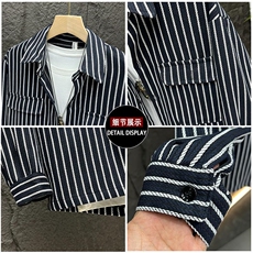 条纹衬衣韩版休闲时尚都市满纹翻领高品质衬衣外套313B-CS160-P60，男装衬衫，星座313B