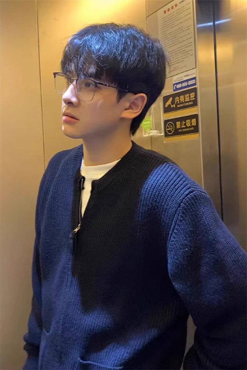 【有货】藏青色针织开衫外套棒球领毛衣MY220特P55,男装针织衫/毛衣,星座908-1