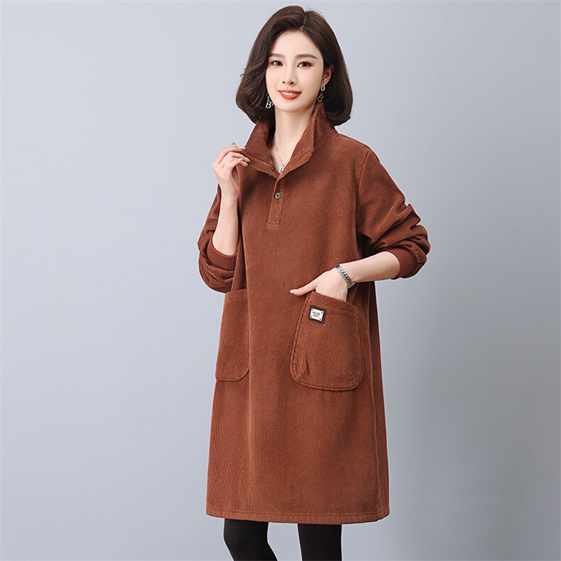 冬季新款保暖加绒加厚连衣裙显瘦修身长袖大码女装时尚百搭气质外套,女装连衣裙,悦见她