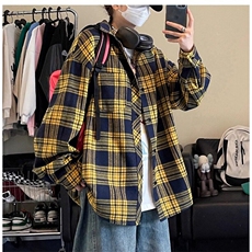格子衬衫男长袖春秋美式复古格纹黄色高级感男生衬衣外套CG29，男装衬衫，星座1116A（原606A-3）