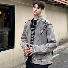 美式水洗解构牛仔外套男春季vibe潮牌宽松休闲百搭做旧立领夹克，男装工装外套，星座410-6（原星座1304-1）