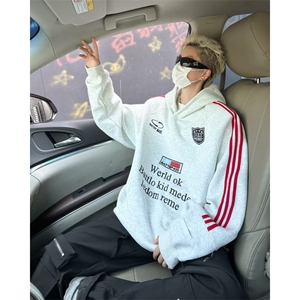 徽章织带连帽卫衣男女秋冬美式复古运动情侣帽衫外套 WY8053图片