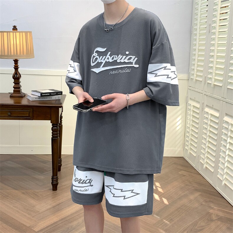 夏上新青少年牙刷绣半袖套装时尚潮牌短裤T恤男女6633-P60控价88,男装T恤,电商A441-1
