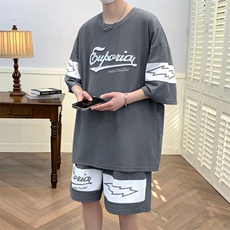 夏上新青少年牙刷绣半袖套装时尚潮牌短裤T恤男女6633-P60控价88，男装T恤，电商A441-1