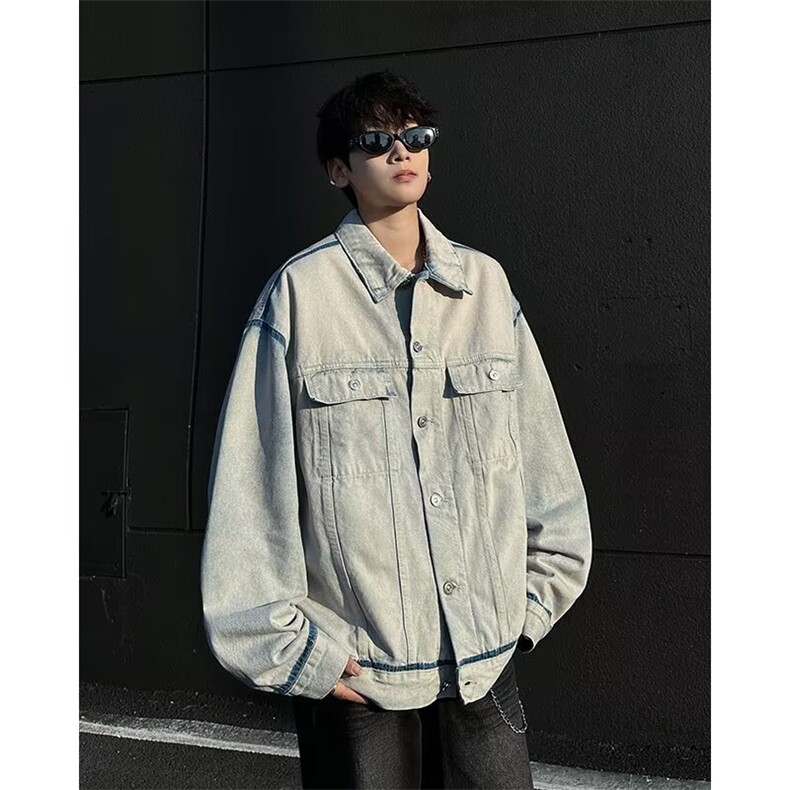 CL056-P72美式复古水洗做旧牛仔夹克男高街vibe潮牌痞帅工装外套,男装夹克,电商C233