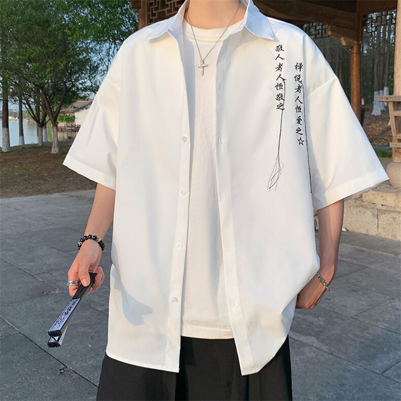 量大优新中式风刺绣流苏短袖衬衫冰丝垂感衬衣C2321-特P35,男装T恤,星座1213