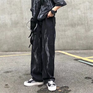 美式潮牌扎染阔腿裤子高街ins复古牛仔裤男痞帅老爹裤NK518-p40图片