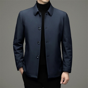 男士翻领纯色羽绒服冬季中年男御寒商务休闲上衣新款加厚保暖外套图片