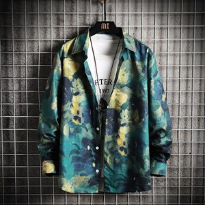 秋季新款时尚潮牌青少年花色宽松休闲男士上衣衬衫TZ002-P35图片
