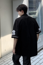潮酷拉链Polo领衬衫高街日系元气通勤休闲两穿衬衫HY332TP45控69，男装衬衫，电商A102B