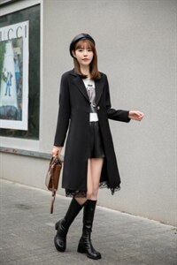蕾丝拼接大衣图片