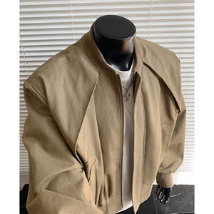 秋冬男生简约垫肩夹克外套cleanfit休闲宽松短款上衣3654-特P78图片
