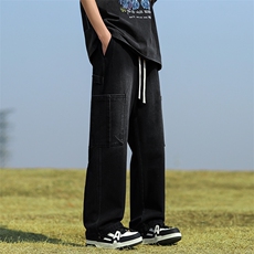 美式高街vibe牛仔裤男女潮牌工装直筒阔腿裤子-BK810-P55复古蓝，男装牛仔裤，星座307-3(原516-1)