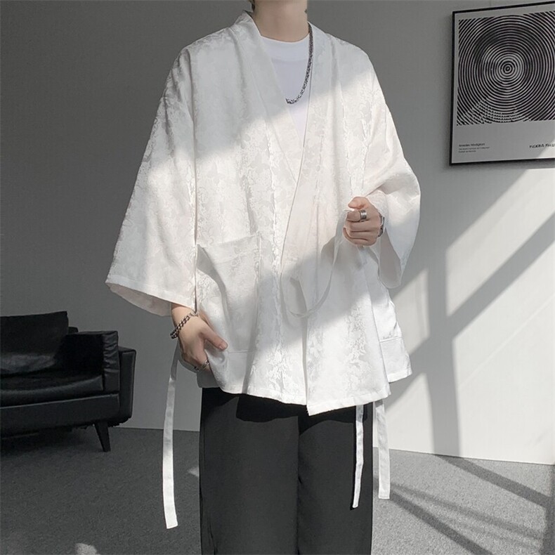风提花开衫道袍七分袖汉服大码中式禅服冰丝和服外套DP1101/P58,男装衬衫,电商B238