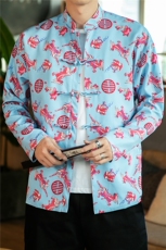 秋冬大码风仙鹤印花夹克复古套盘扣唐装潮情侣款JK18/P120，男装夹克，钱塘713