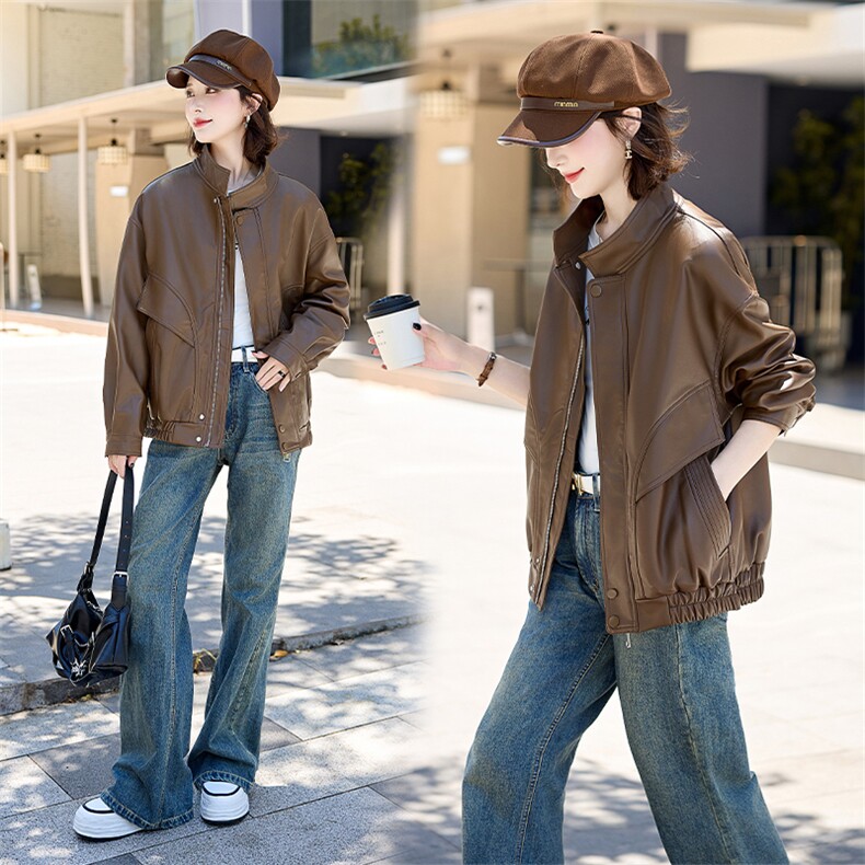现货2024新美拉德穿搭口碑仿羊皮宝藏私服C位复古皮衣外套女秋冬,女装皮衣,江南女神