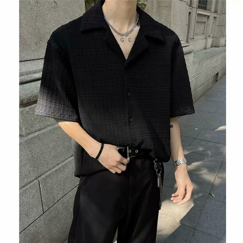 网图现货美式宽松复古古巴领短袖衬衫男CS159/P40,男装T恤,星座205-3
