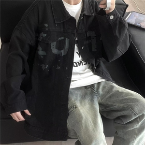 美式涂鸦字母印花帅气高街牛仔外套男复古潮牌宽松夹克DW106-p60图片