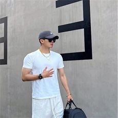 袖口收紧健身t恤显肌肉重磅短袖男夏季纯棉吸汗三分袖训练体能服，男装T恤，电商A061