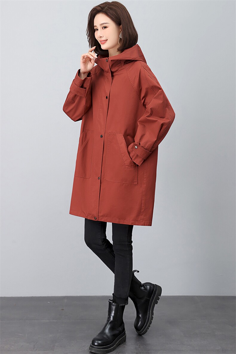 时尚潮流女装中长款休闲连帽风衣百搭显瘦气质外套,女装风衣,江忆布依