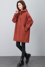 时尚潮流女装中长款休闲连帽风衣百搭显瘦气质外套，女装风衣，江忆布依