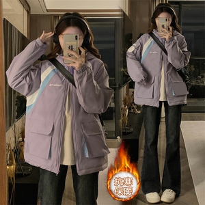 冲锋衣女秋冬2025新款初中高中学生工装潮牌夹棉加厚风衣C538-110图片