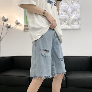 牛仔五分裤男韩版潮流破洞毛边痞子帅2025夏季ins短裤RK1575-P35图片