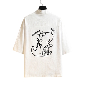 HF59172-P40风汉服男开衫外套七分袖道袍 砖墙挂拍图片