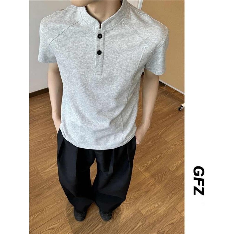 新中式风立领短袖男款夏季潮流拼接设计感t恤高端休闲半袖,男装T恤,星座1210-1